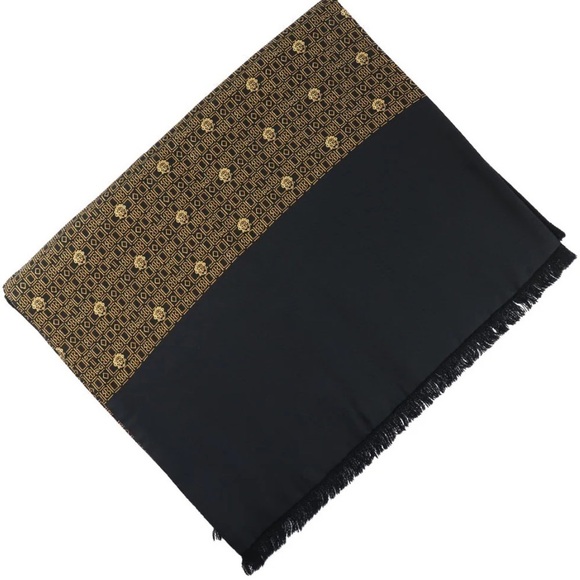 AUTHENTIC HERMÉS MENS BLACK AND GOLD SILK AND ANGORA TRIBAL MUFFLER SCARF - Picture 1 of 6